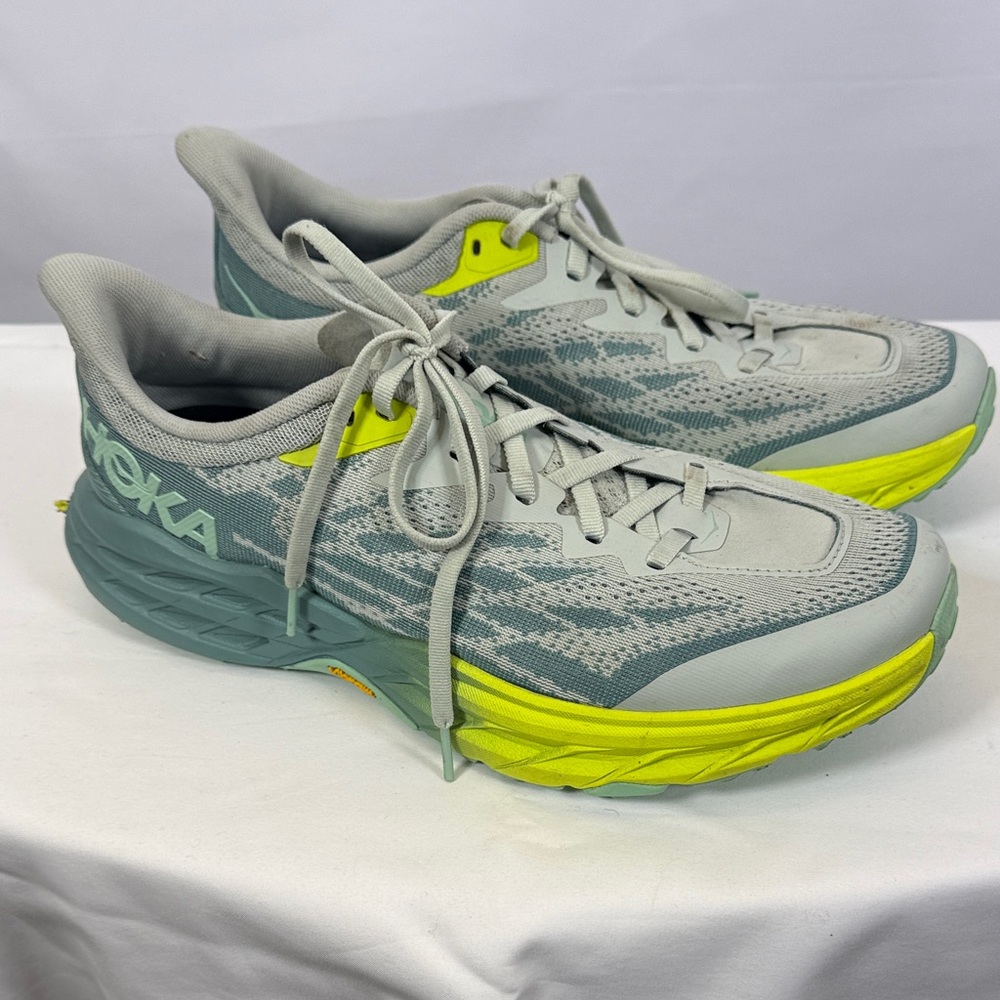 Hoka Speedgoat 5 Light Gray and Lime Running Shoes Women’s Size 10.5